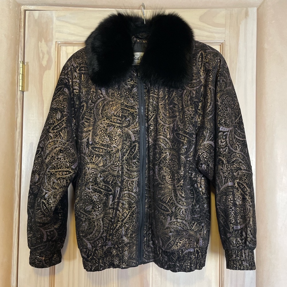 Vintage Fox Fur Collar Suede Bomber Jacket 😍